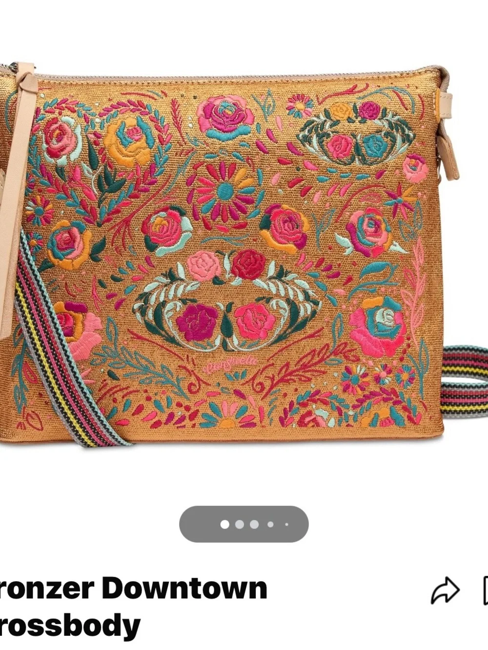 Consuela Bronzer Hobo Shoulder Bag in Tan with Multicolor Floral Embroidery